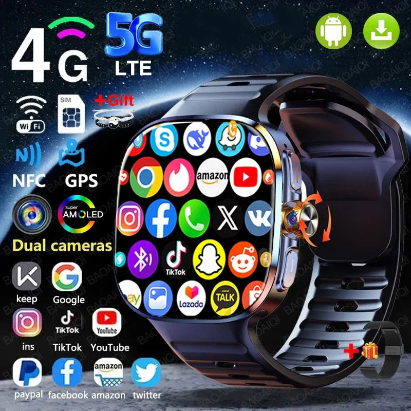 4G/5G Smartwatch 2.40 inch Larger Screen 190° Rotary Camera 16GB+256GB GPS Map WIFI Connect Apps Download Smart Watch Android 10 - Wear444