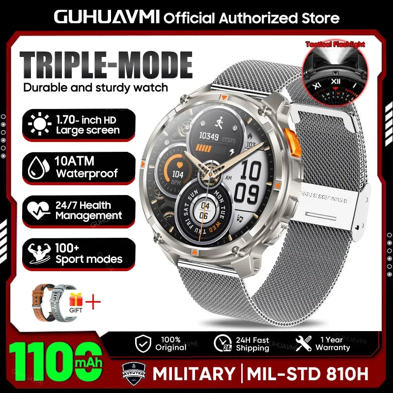 Military Men T-Rex3 Ultra GPS Track Smart Watch 1100mAh Battery Bluetooth Call Waterproof Flashlight Compass Outdoor Smart watch - Wear444