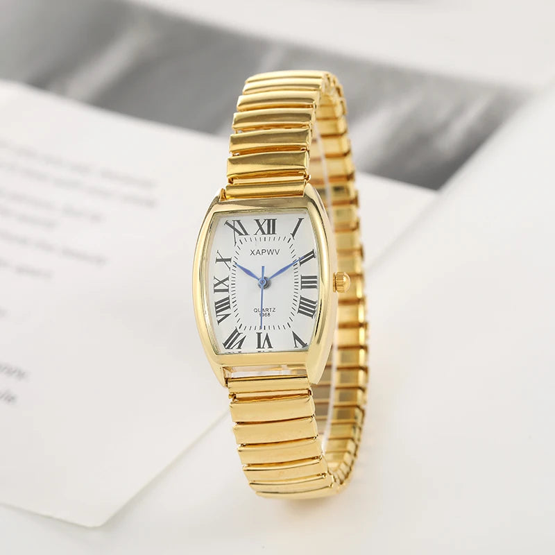 Barrel-Shaped Quartz Watch for Men, Roman Numerals, Fashionable and Casual Women's Watch for Middle-Aged and Elderly Couples