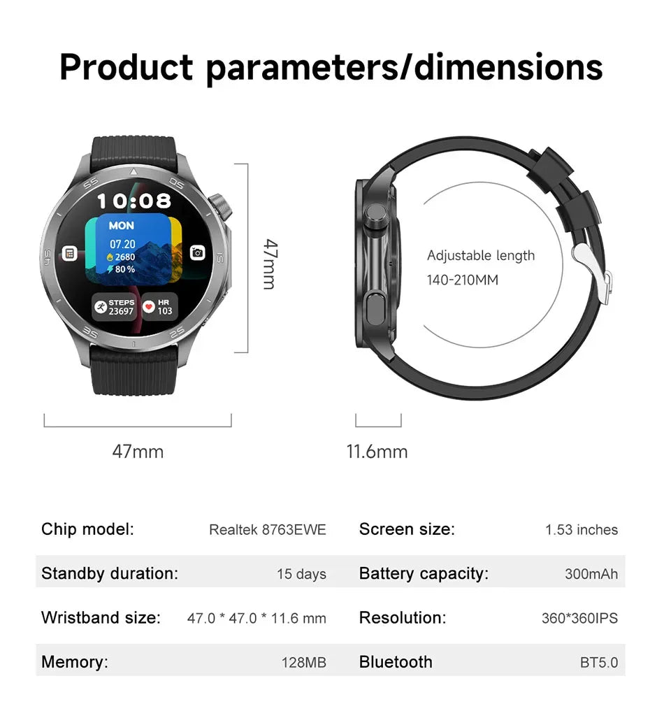 2025 New OPPO X2 Smart Watch Men's GPS Sports IP68 Waterproof Compass Heart Rate Blood Oxygen Bluetooth Call Smartwatches IOS - Wear444