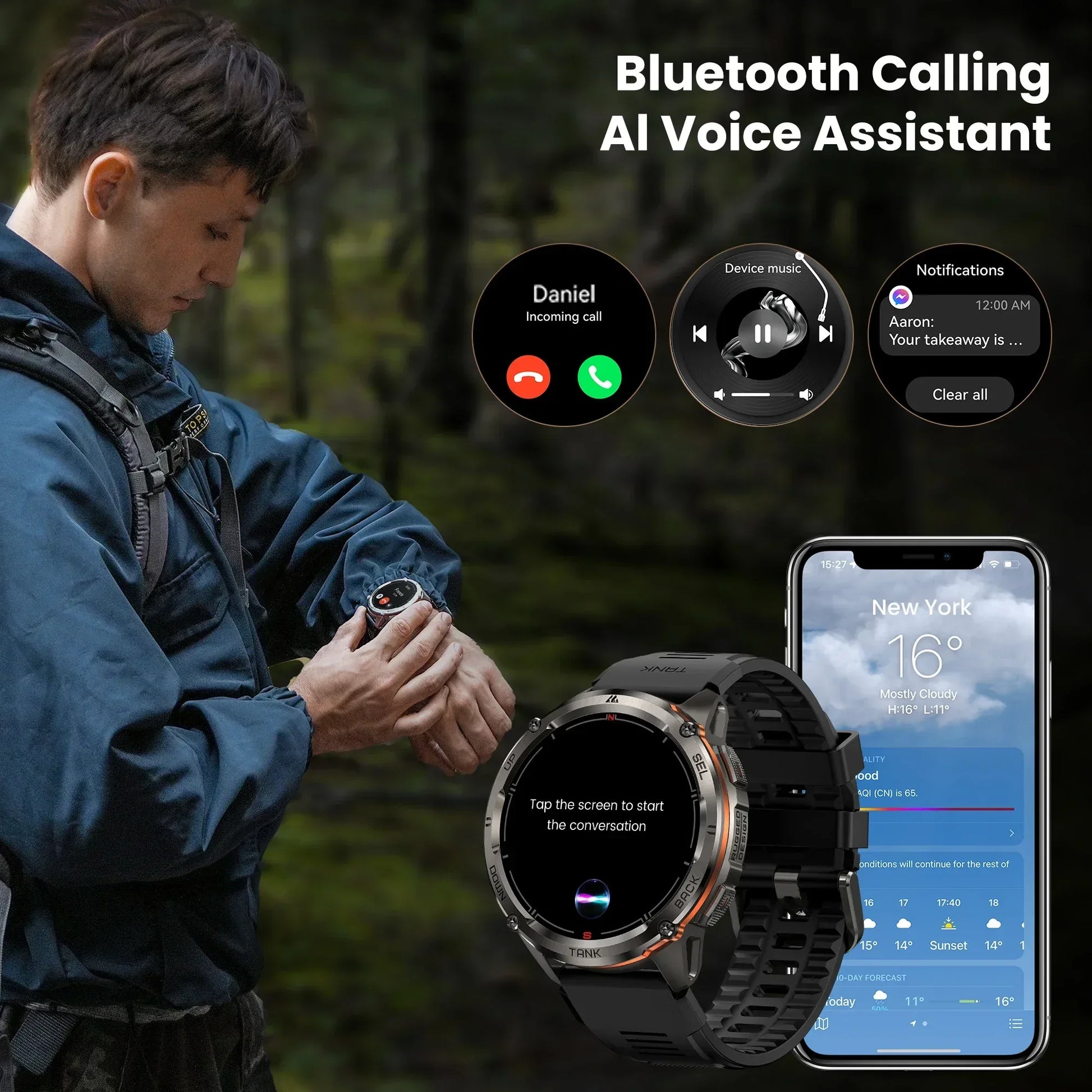 KOSPET TANK T3 Ultra 2 GPS Smart Watch for Men Bluetooth Call 5ATM IP69K Waterproof Men's Watch Stainless Steel Health Monitor - Wear444