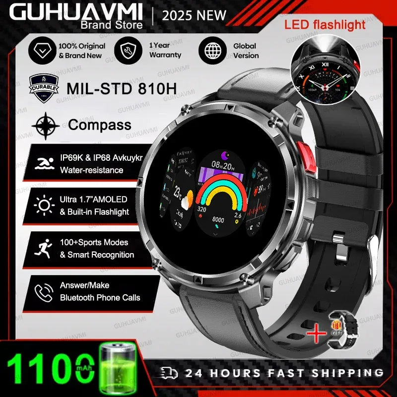 2026 New T-REX3 1100mAh Battery Smart Watch Men 10ATM Waterproof GPS Bluetooth Call 1.7" AMOLED HD Sports Flashlight Smart Watch - Wear444