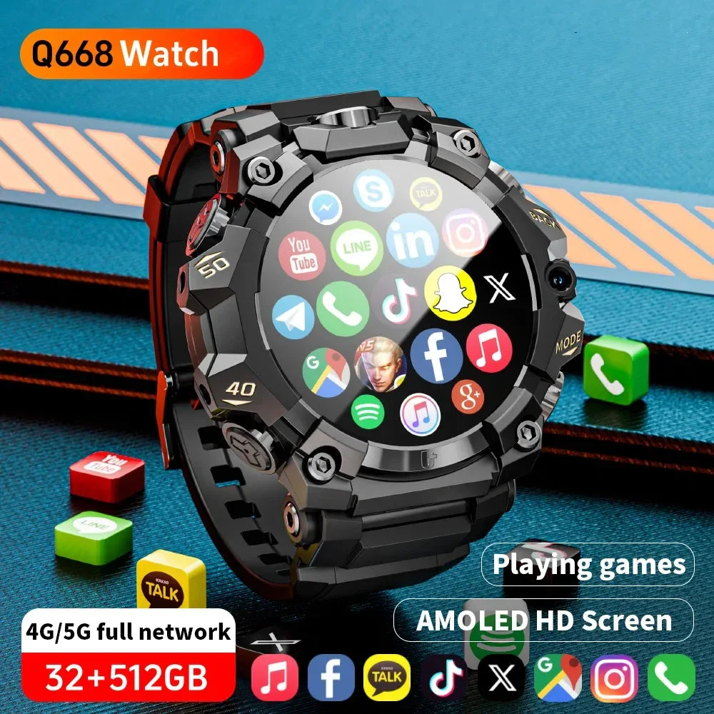 Q668 Smartwatch 5G Full Netcom Android 10.0 Smart Watch With 2150Mah Battery 800W HD Dual Camera Amoled GPS WIFI NFC Video Call - Wear444