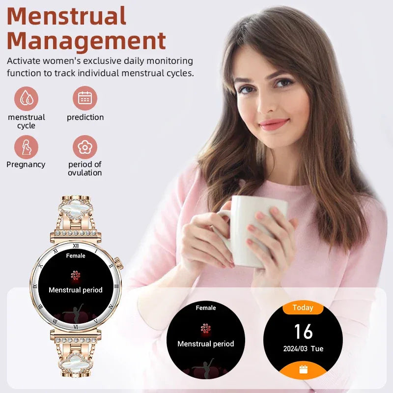 2025 New Fashion Smart Watch Women AMOLED Screen Bluetooth Call Watches Custom Dials Female Health Music Sport Ladies Smartwatch - Wear444