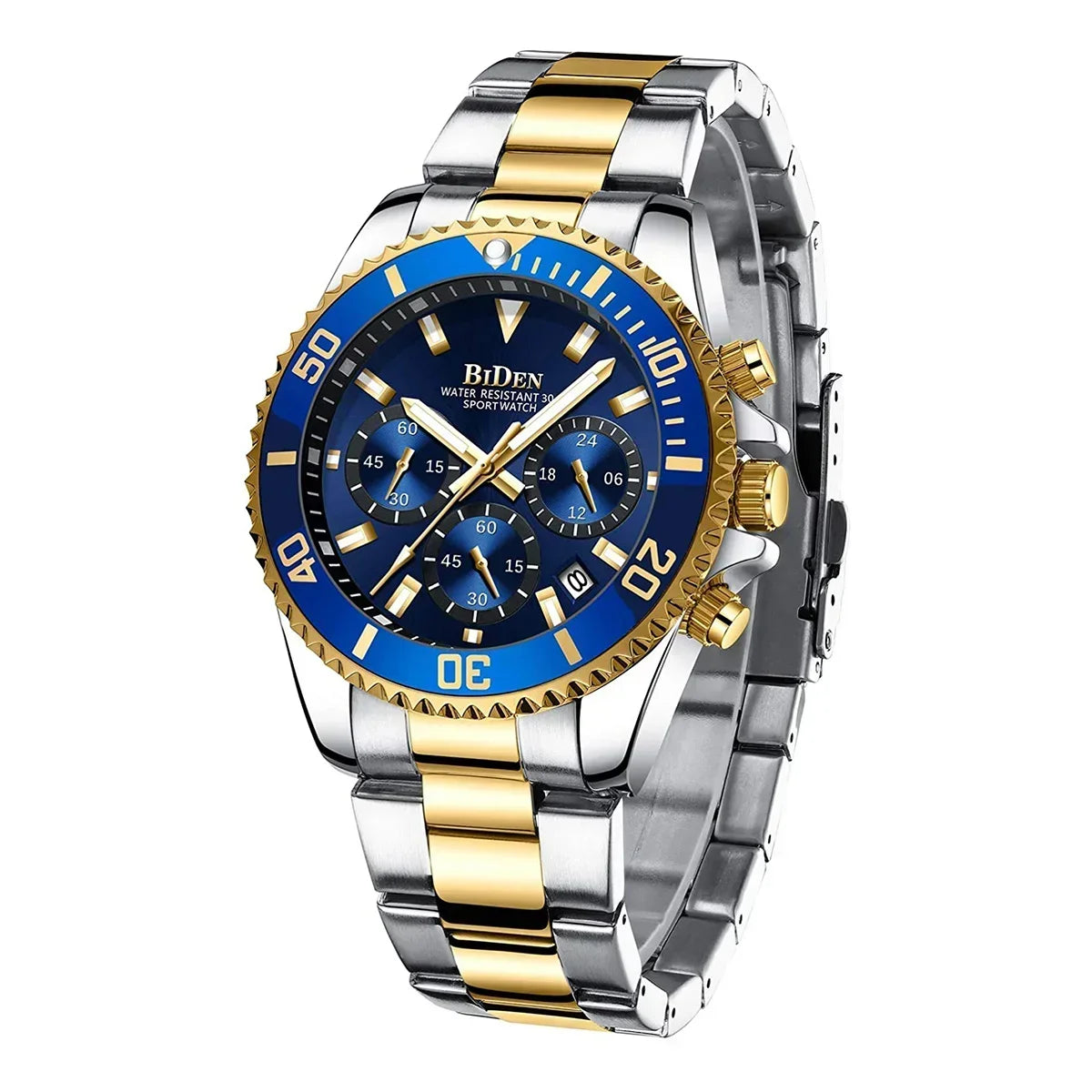 BIDEN Mens Chronograph Stainless Steel Strap Waterproof Date Quartz Watch, Business Casual Wrist Watches