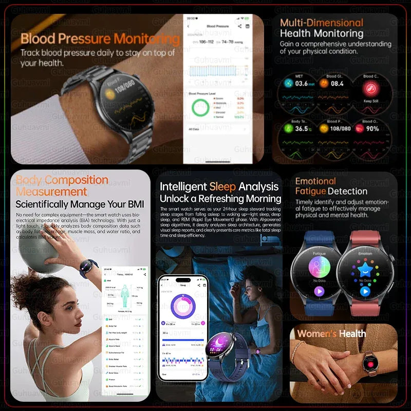 2025 New NFC+ECG+PPG Health Smart Watch BMI Fat Heart Rate Blood Pressure Watch 380mAh BT Call IP68 Waterproof Sports Bracelet - Wear444