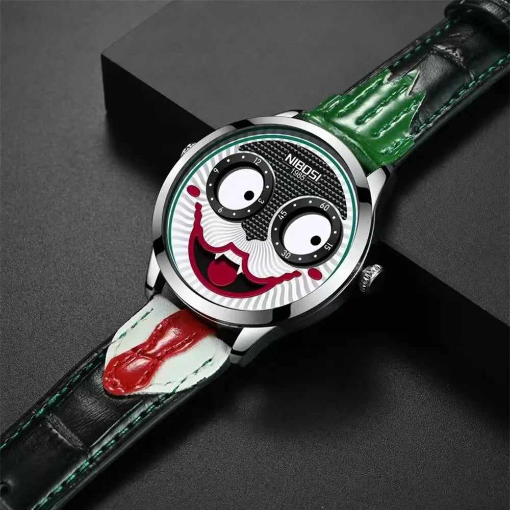 Creative Clown Dial Watch - Unique Leather Strap Design