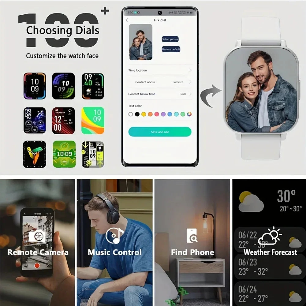 Smart Watch for Men & Women - Multi-Function Fitness Tracker with Call/Message/Weather/Alarm/Remote Camera Control, USB-Powered - Wear444