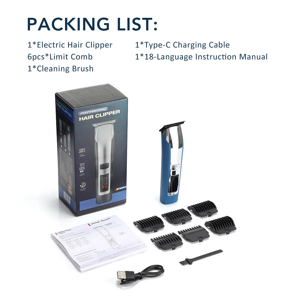 Men's Hair Cutting Machine Electric Trimmer for Man Professional Hair Clipper Barber Beard Shaver With 6pcs 1.5-9mm Limit Comb