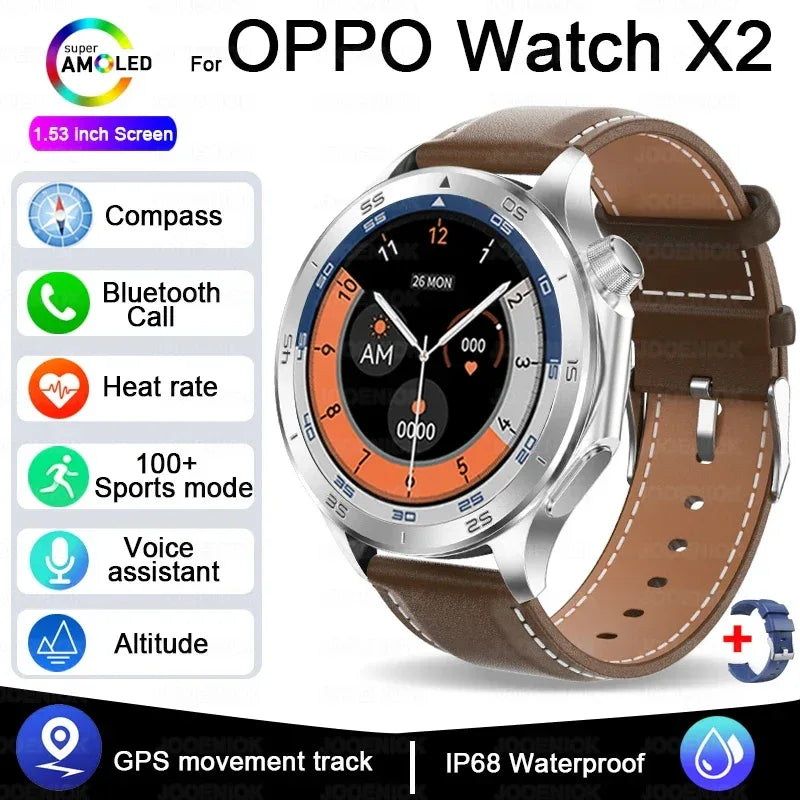 2025 New OPPO X2 Smart Watch Men's GPS Sports IP68 Waterproof Compass Heart Rate Blood Oxygen Bluetooth Call Smartwatches IOS - Wear444