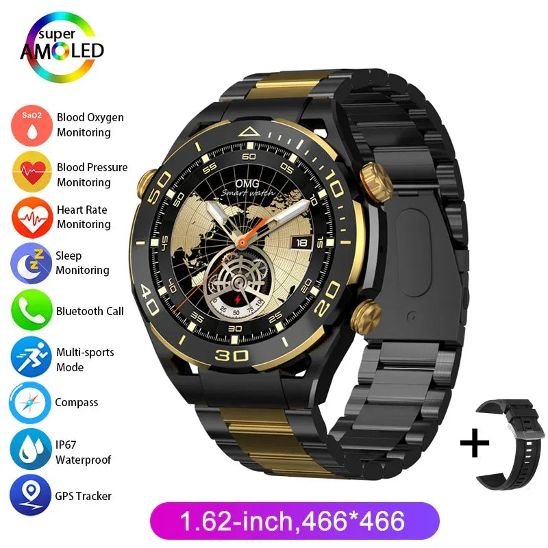 Hotsale Silver Gold Stainless Steel Color Smart Watch 1.58 Inch Bt Call Nfc Wireless Charging Smartwatch - Wear444
