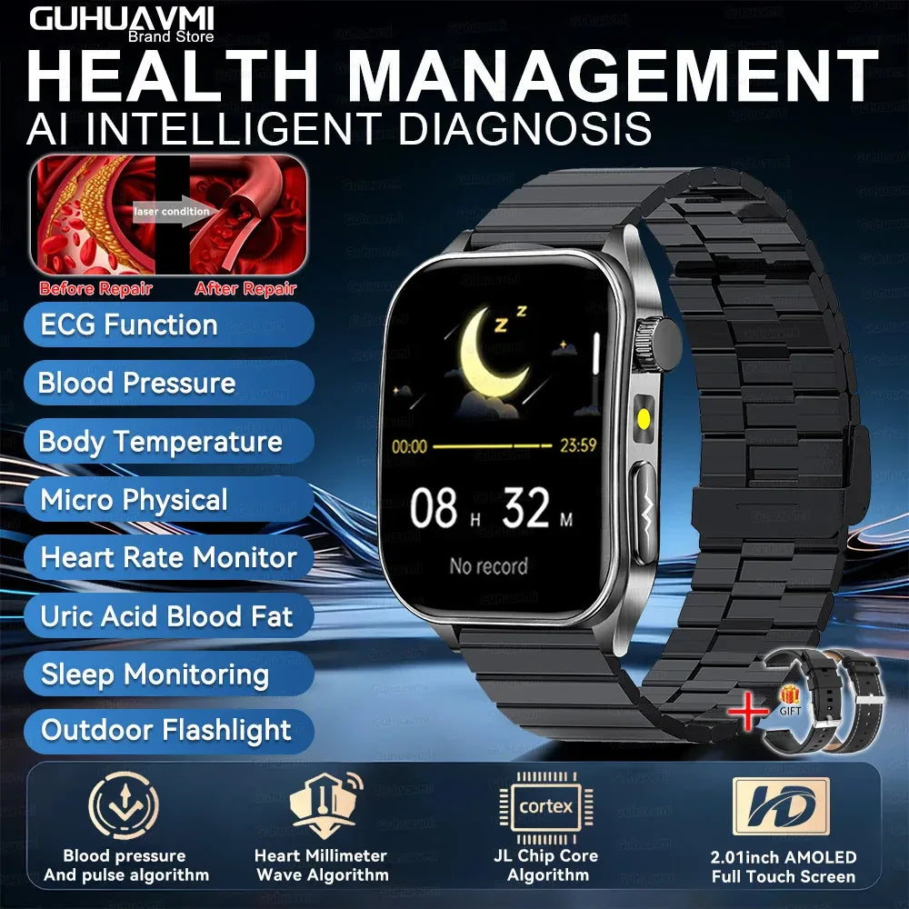 2025Hot AI-GPT Diagosis ECG Health SmartWatch Blood Pressure Lipid Uric Acid 650nm Dual-Probelaser Heart Analysis Smart bracelet - Wear444