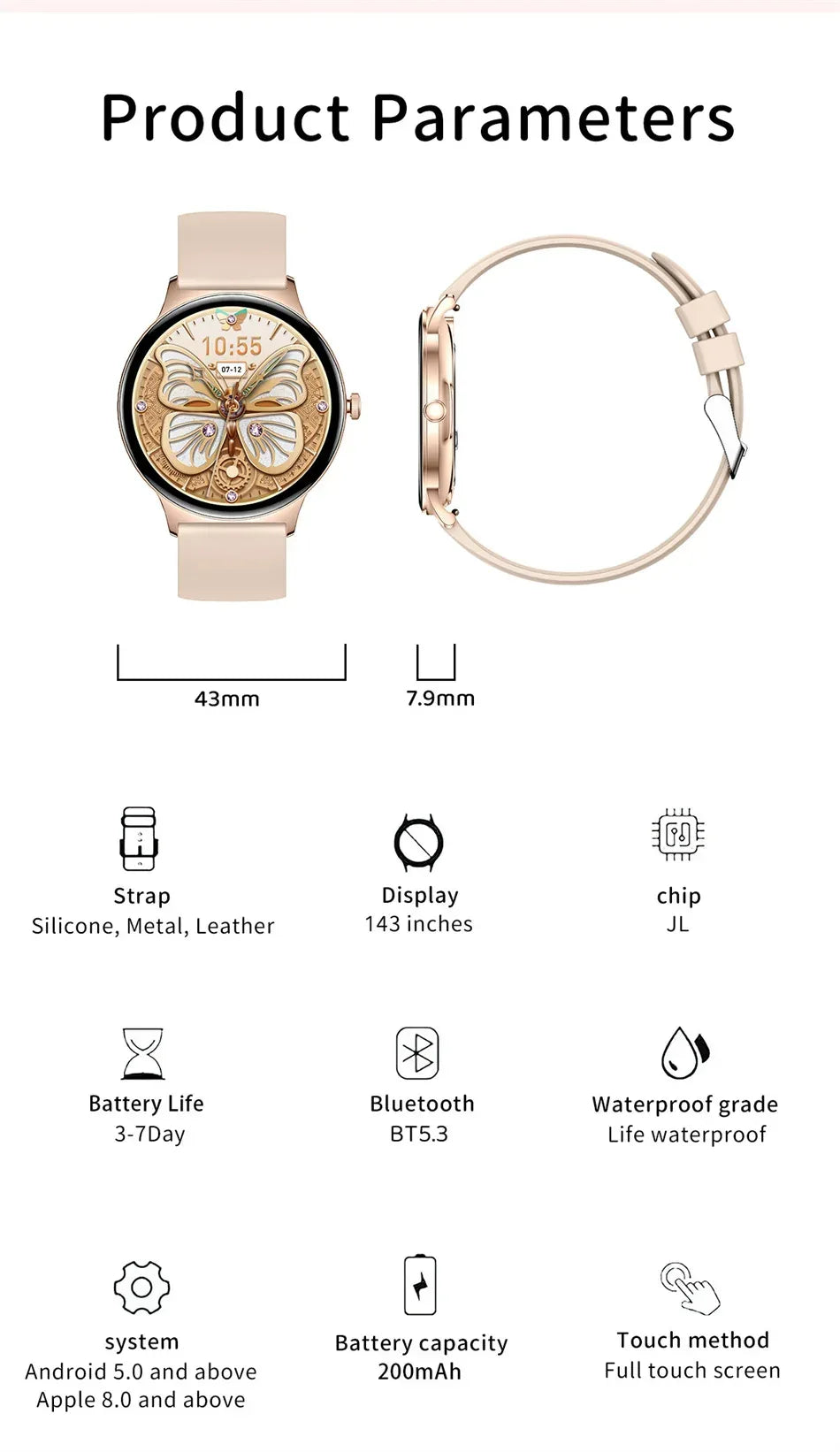For Huawei Xiaomi New Ultra Thin Smart Watch Women Screen Always Display Time Sports Bracelet Bluetooth Call Fashion Smartwatch - Wear444