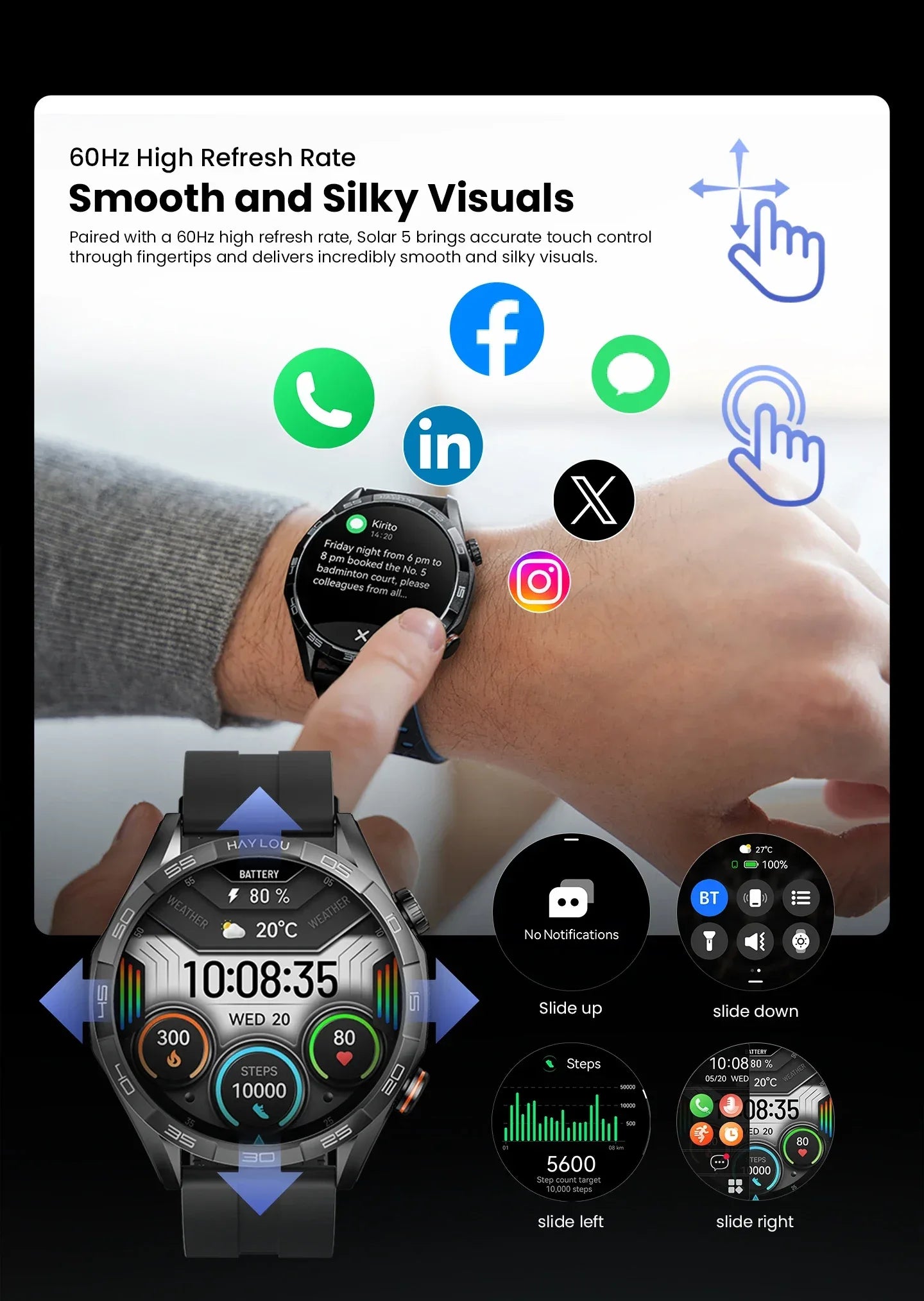 HAYLOU Solar 5 Voice Calling Smartwatch 1.58'' AMOLED Display 60Hz Smart Watch 24H Health Monitoring Sports Smartwatch for Men - Wear444