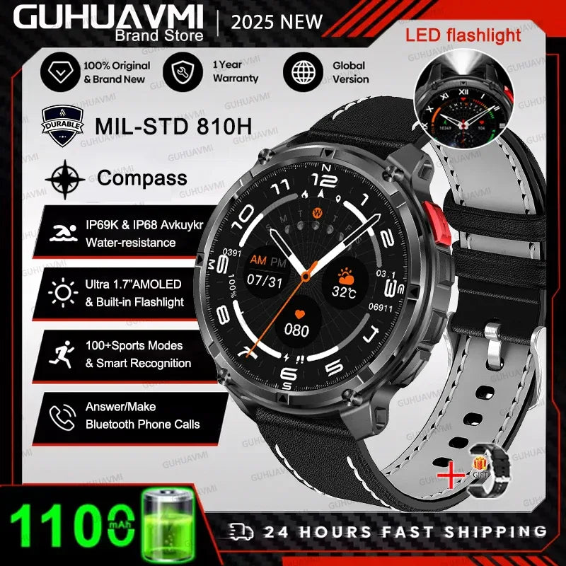 2026 New T-REX3 1100mAh Battery Smart Watch Men 10ATM Waterproof GPS Bluetooth Call 1.7" AMOLED HD Sports Flashlight Smart Watch - Wear444