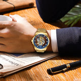 LIGE Fashion Quartz Watches For Men Gold Skeleton Retro Men Watch Top Brand Luxury Sport Waterproof Watch Men Relogios Masculino