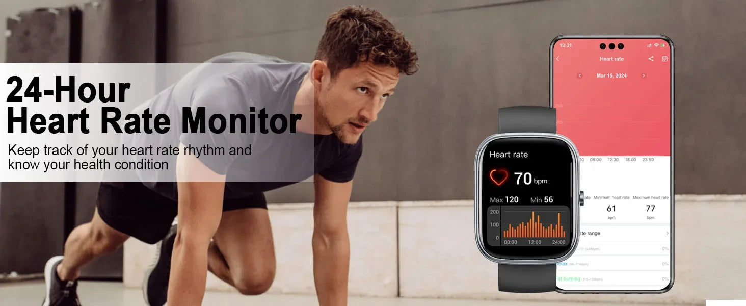 Smart Watch, 1.91" Smartwatch (Answer/Make Call), IP68 Waterproof Fitness Tracker, 110+ Sport Modes, Heart Rate and Sleep Monit - Wear444