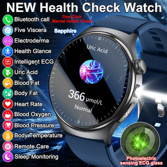 New Upgraded Health Monitoring Uric Acid Blood Pressure Blood Oxygen Heart Health Check Smart Watch ECG smart watches Man 2025 - Wear444
