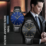 Top Brand Mens Watches Fashion Ultra Thin Analog Quartz Watches Leather Belt Simple Temperament Men's Clock relogios masculino