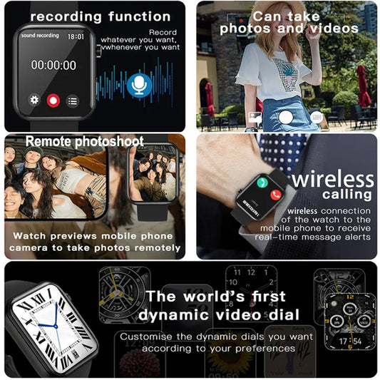 2025 New Camera Smart Watch Men Women Photos Record Video Health Monitor Sports Fitness Waterproof BT Call Recording Smart Watch