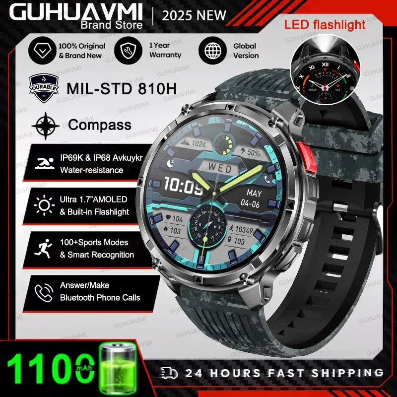 2026 New T-REX3 1100mAh Battery Smart Watch Men 10ATM Waterproof GPS Bluetooth Call 1.7" AMOLED HD Sports Flashlight Smart Watch - Wear444