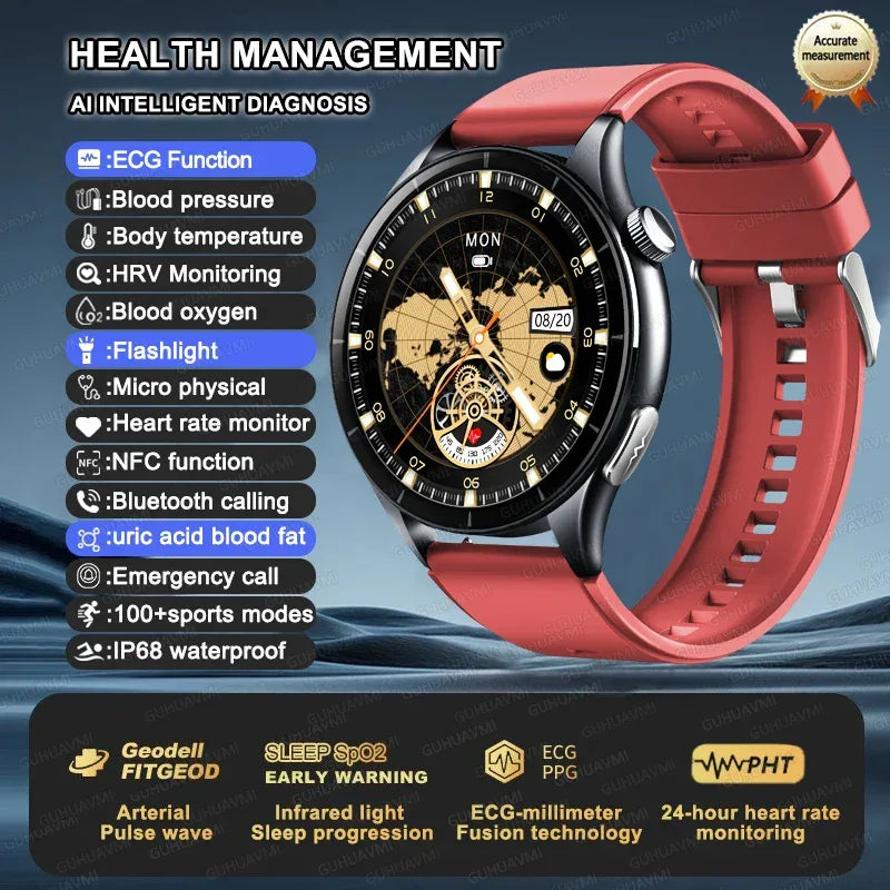 2025 New NFC+ECG+PPG Health Smart Watch BMI Fat Heart Rate Blood Pressure Watch 380mAh BT Call IP68 Waterproof Sports Bracelet - Wear444