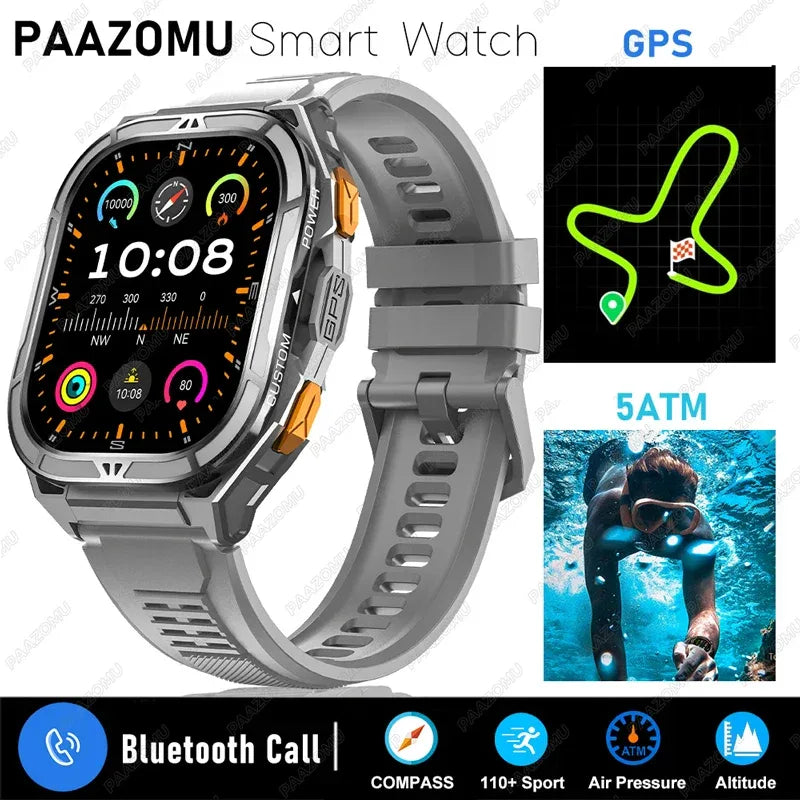 2025 New GPS Smart Watch Men 1.96-inch HD AMOLED Screen Compass Bluetooth Call 5ATM Waterproof Sport Smart Watch for Android iOS - Wear444