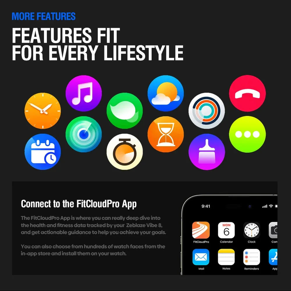 New Zeblaze VIBE 8 AMOLED Display Built-in Flashlight Smartwatch Sapphire Lens Make/Receive Calls HR/BP Monitoring Smart Watch - Wear444