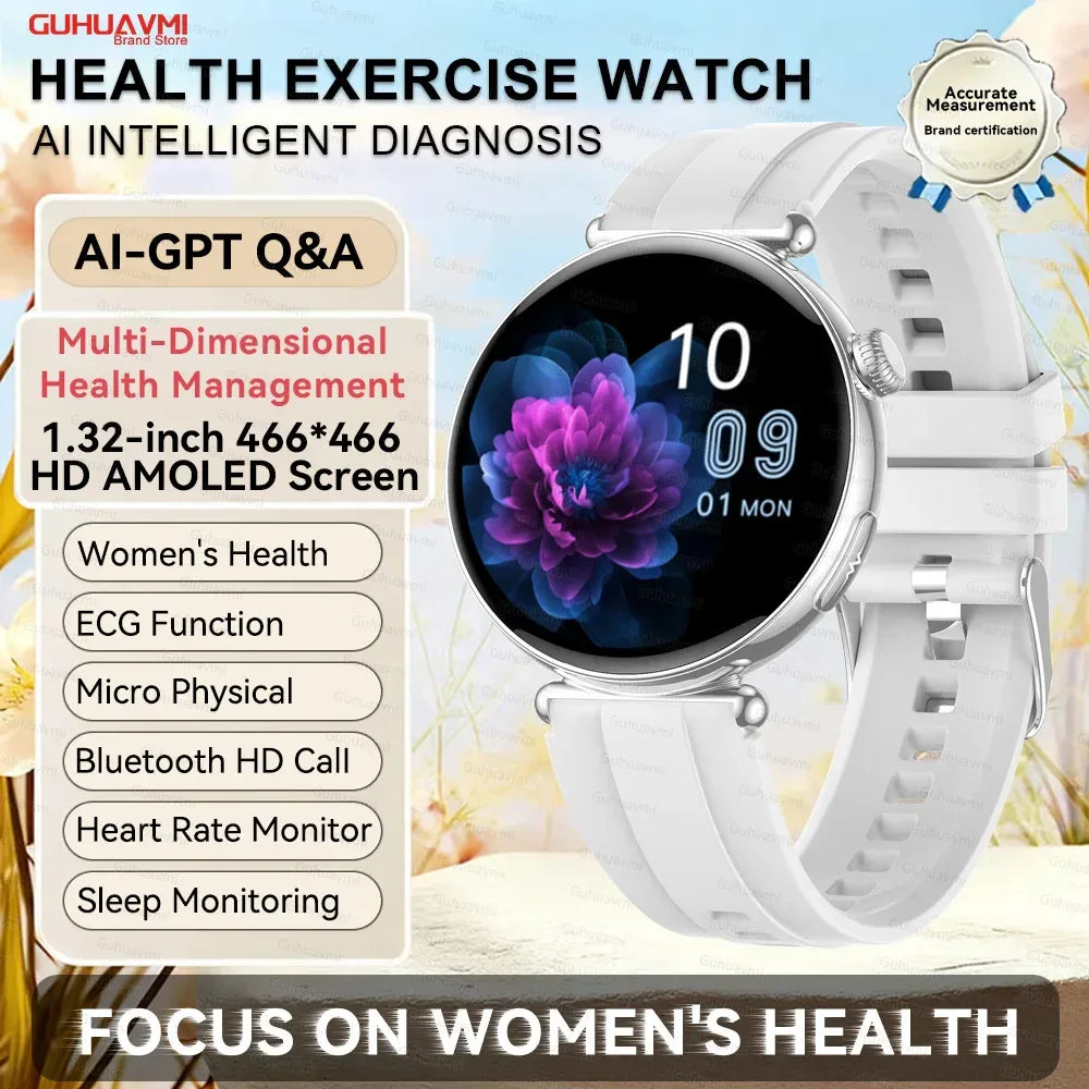 2026 New Women AI Smart Diagnosis Smart Watch HRV+ECG Uric Acid Blood Oxygen Health Monitor IP68 Waterproof Sports Smartwatches - Wear444