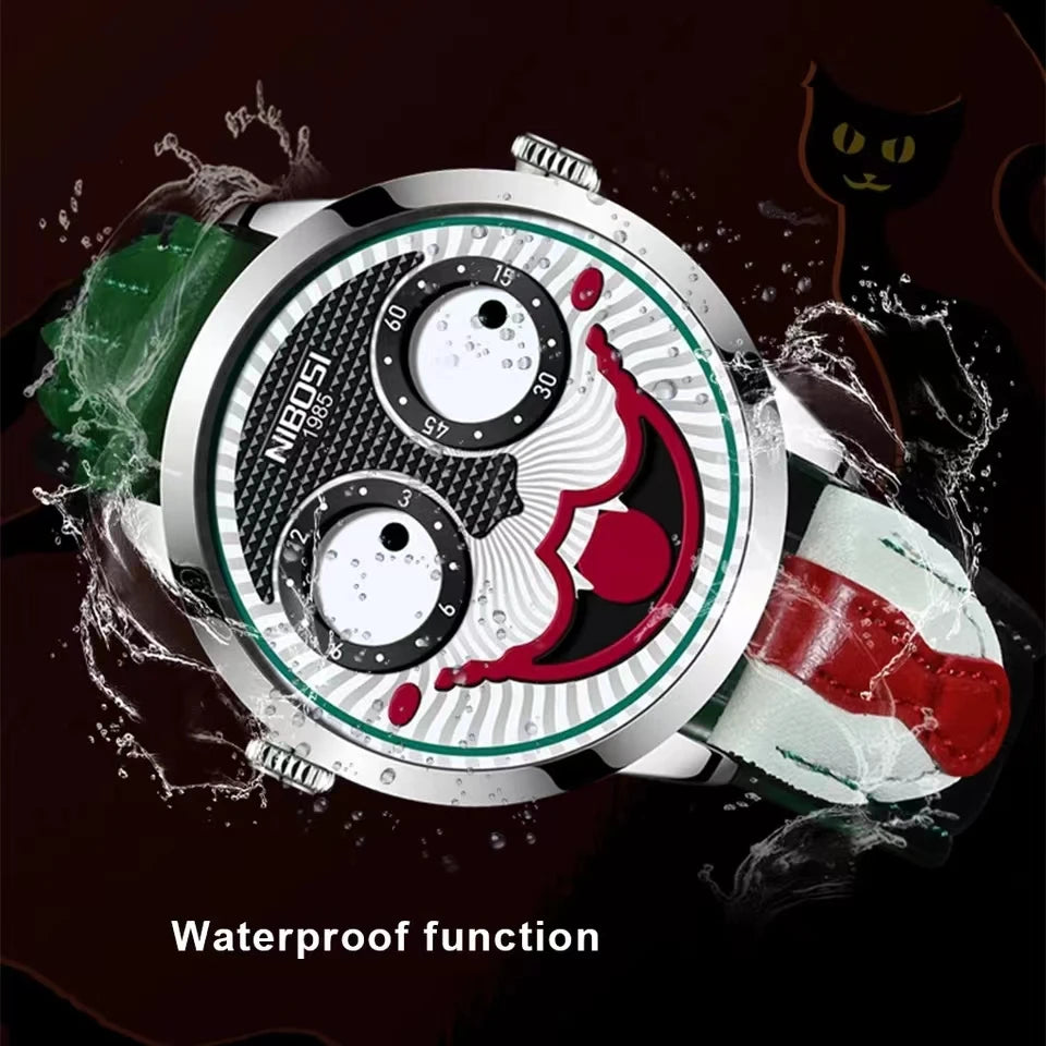 Creative Clown Dial Watch - Unique Leather Strap Design