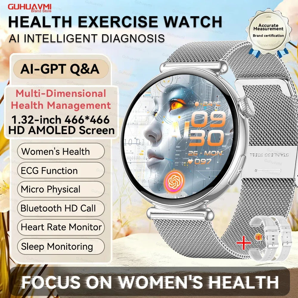 2026 New Women AI Smart Diagnosis Smart Watch HRV+ECG Uric Acid Blood Oxygen Health Monitor IP68 Waterproof Sports Smartwatches - Wear444