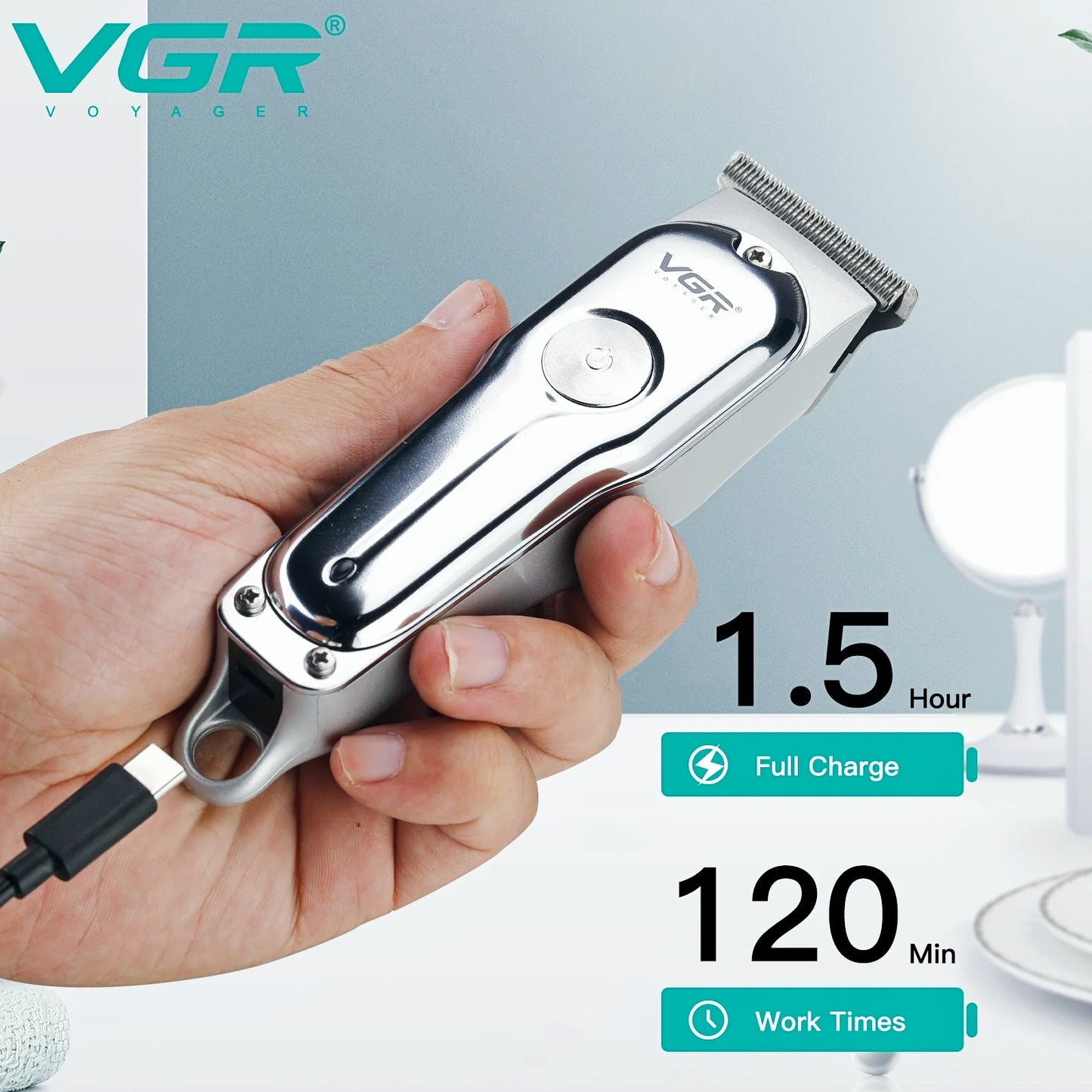 VGR Hair Cutting Machine Cordless Hair Trimmer Professional Hair Clipper Electric Haircut Machine T-Blade Clipper for Men V-071