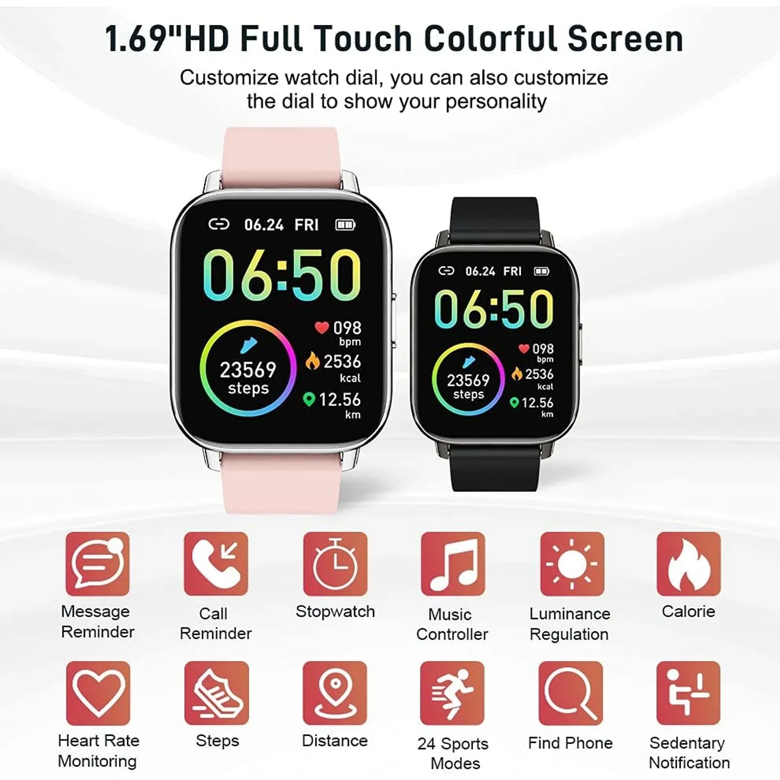 Nerunsa Smart Watch, Fitness Tracker 1.69" Touch Screen Smartwatch Fitness Watch Heart Rate Monitor/Pedometer/Sleep Monitor. - Wear444