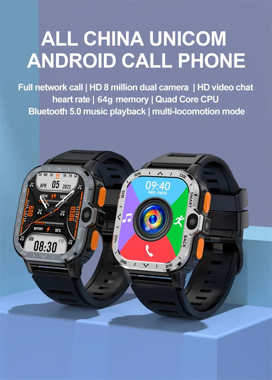 Android WhatsApp Smart 5G Video Voice SOS Call Camera Watch GPS WIFI Trace Locate SIM Card Phone Smartwatch Google Play 8GB+64GB - Wear444