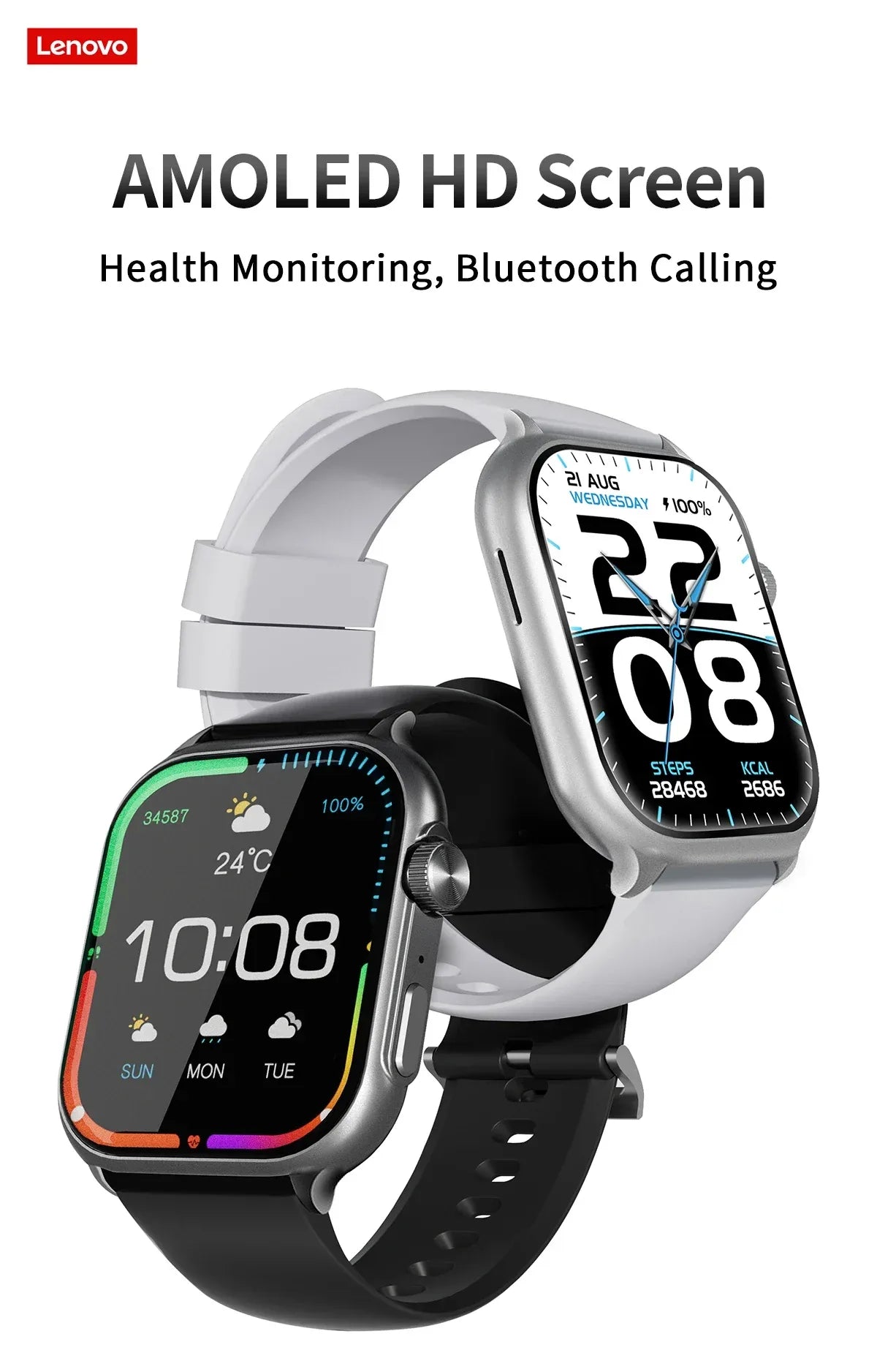 Original Lenovo Smart Watches Sports Fitness Watch Heart Rate Full Touch Screen BT Call Ultra Light Smartwatch for Men Women - Wear444