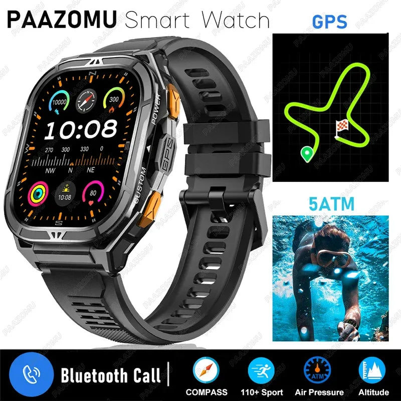 2025 New GPS Smart Watch Men 1.96-inch HD AMOLED Screen Compass Bluetooth Call 5ATM Waterproof Sport Smart Watch for Android iOS - Wear444