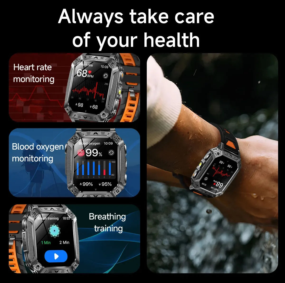 Robust military smart watch 1400Mah battery fitness tracking 10ATM waterproof tactical sports flashlight men's phone watch - Wear444