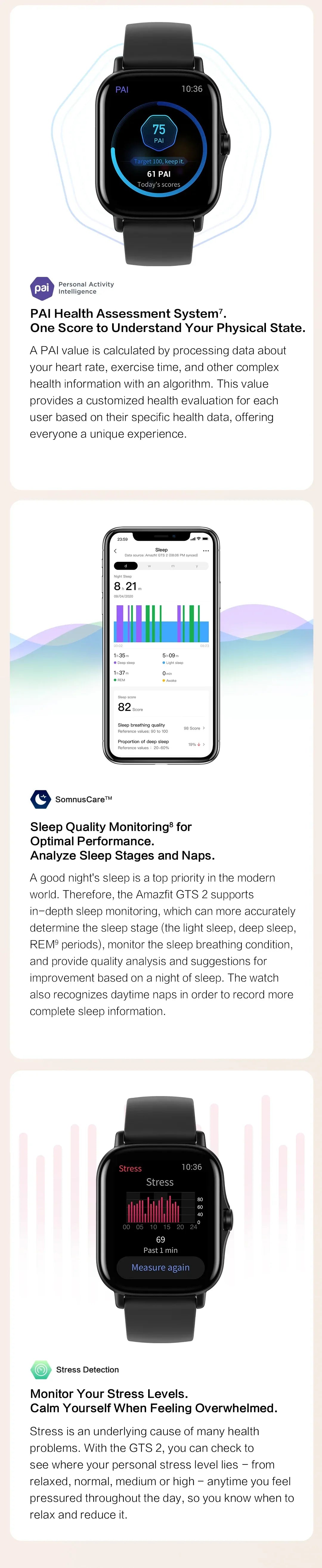 Amazfit GTS 2 Smartwatch 5ATM Waterproof All-round Health and Fitness Tracking Smart Watch ALEXA Built-In 95-90New Smart Watches - Wear444