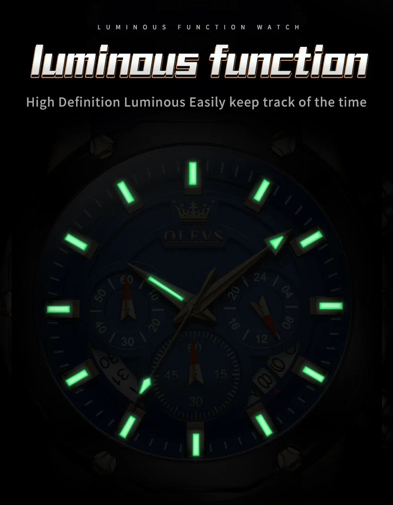 OLEVS Blue Sport Watch - Luminous Rubber Band Athletic