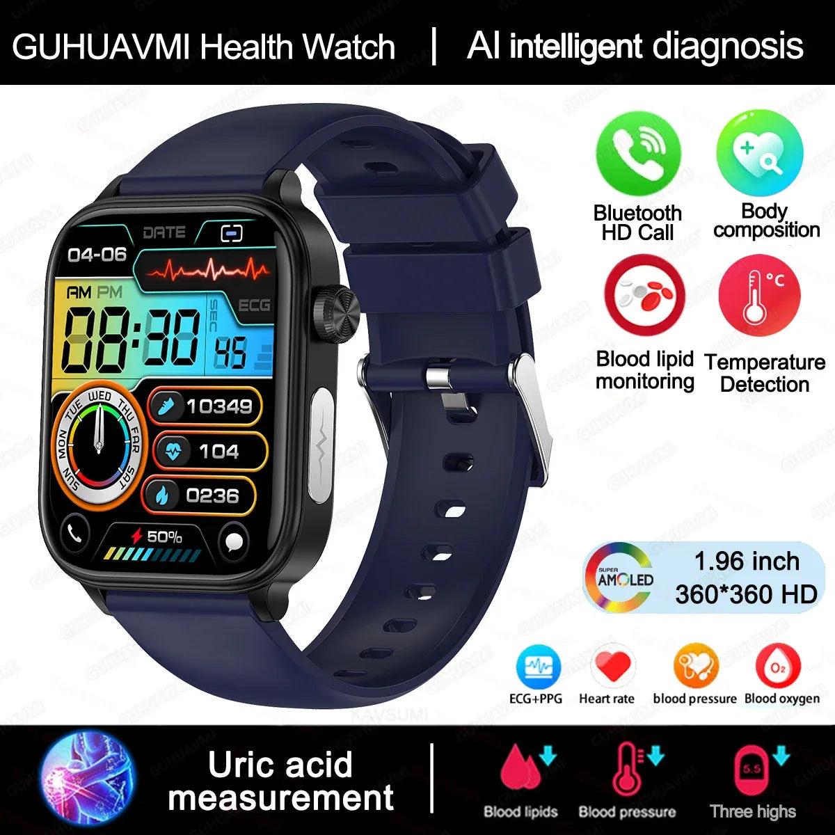 2025 New ECG+PPG Monitoring Smart Watch Women Blood pressure Blood Lipid Uric Acid Women Menstrual Health Tracker Smartwatches - Wear444