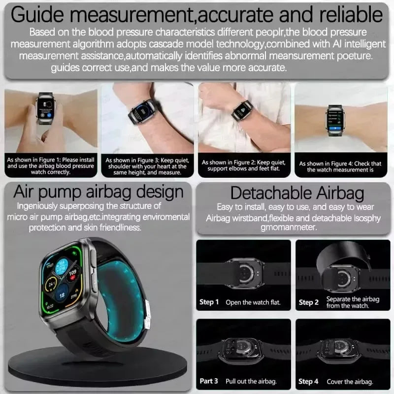 2025New Heart Health Analysi NFC Air Pump+Air Bag Smart Watch Men Accurate Blood Pressure Uric Acid ECG Call Smart Bracelet lady - Wear444