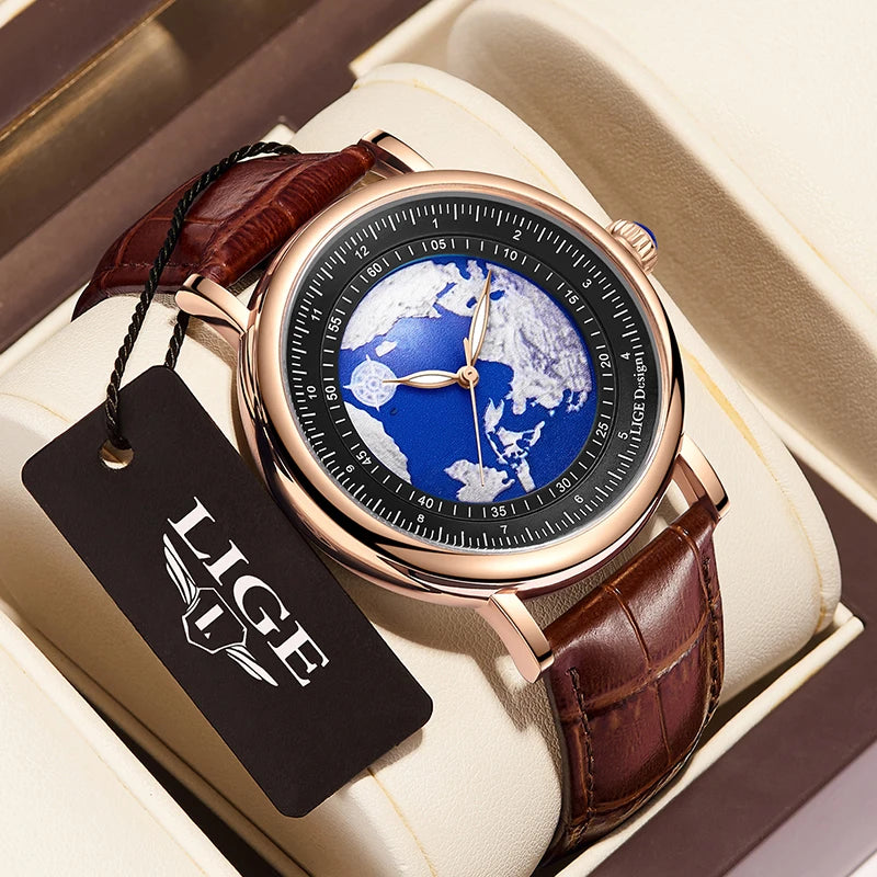 LIGE Quartz Man Watch Leather Fashion Luxury Watch for Men Military Casual Sports Outdoor Waterproof Wristwatch Reloj Hombre New