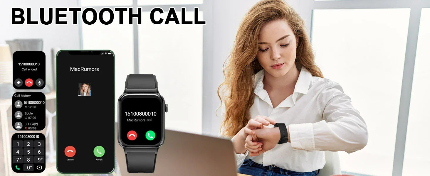 Smart Watch, 1.85" Smartwatch (Answer/Make Call), IP68 Waterproof Fitness Tracker, 100+ Sport Modes, Heart Rate and Sleep Monito - Wear444