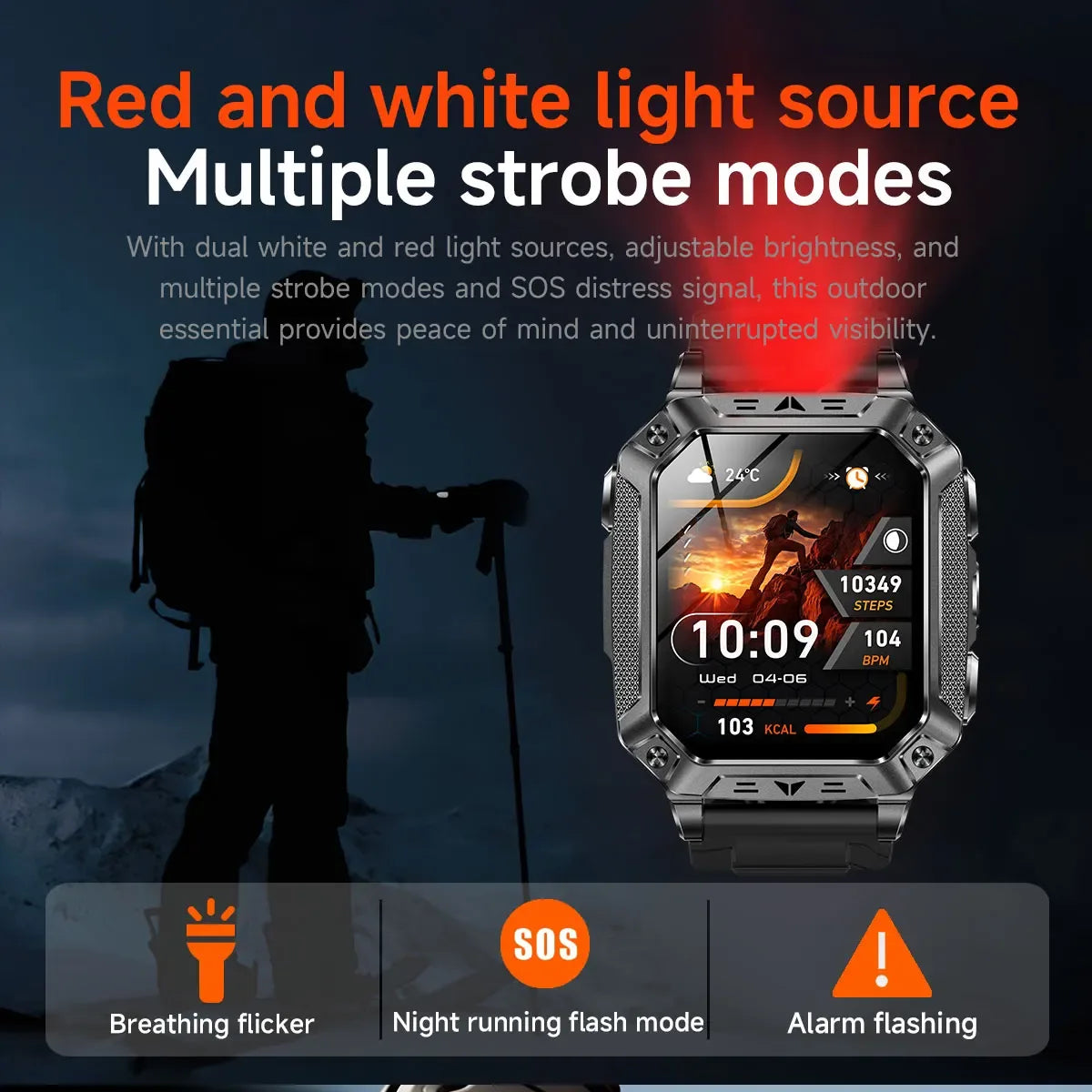 Robust military smart watch 1400Mah battery fitness tracking 10ATM waterproof tactical sports flashlight men's phone watch - Wear444