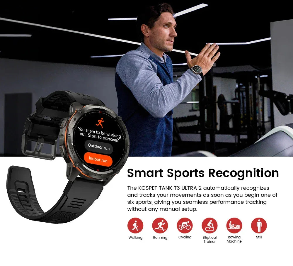 KOSPET TANK T3 Ultra 2 GPS Smart Watch for Men Bluetooth Call 5ATM IP69K Waterproof Men's Watch Stainless Steel Health Monitor - Wear444