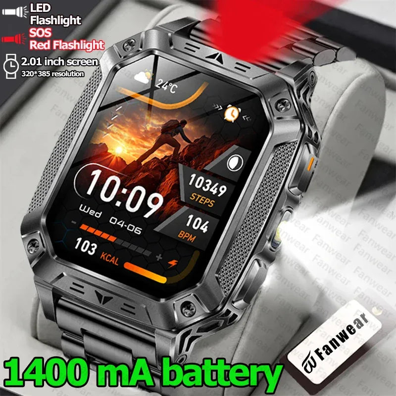 Robust military smart watch 1400Mah battery fitness tracking 10ATM waterproof tactical sports flashlight men's phone watch - Wear444