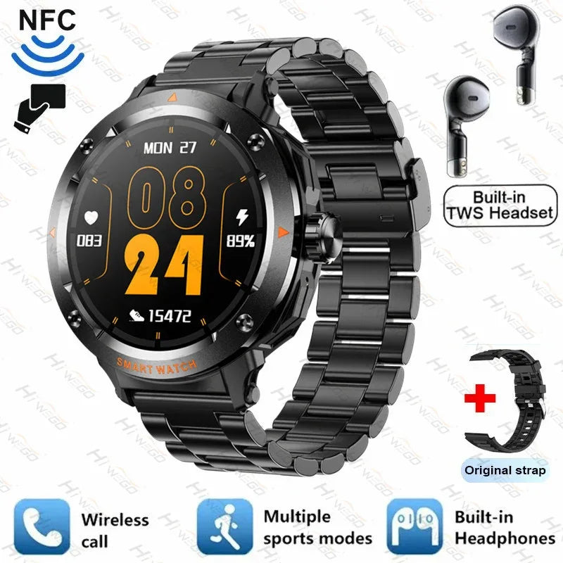 2025 NewSmart Watch With BT earphone 2-In-1 NFC Bluetooth Call Men Watch GPS Track Heart Rate Monitor Play Music SmartWatch GIFT - Wear444