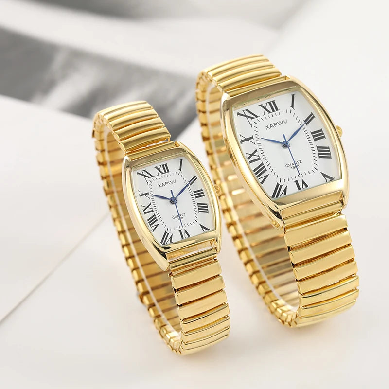 Barrel-Shaped Quartz Watch for Men, Roman Numerals, Fashionable and Casual Women's Watch for Middle-Aged and Elderly Couples