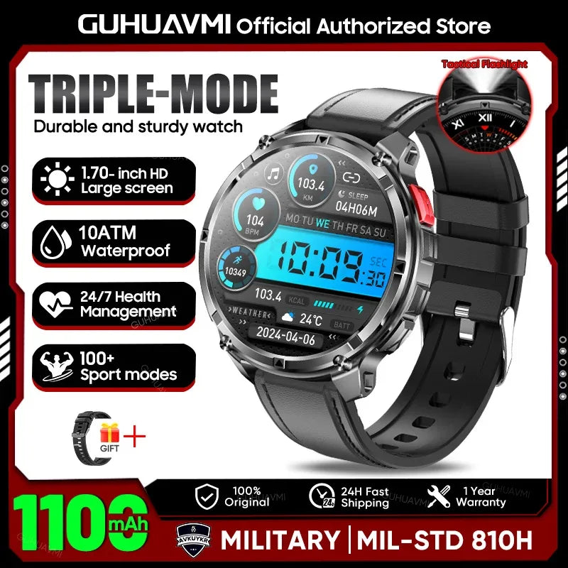 Military Men T-Rex3 Ultra GPS Track Smart Watch 1100mAh Battery Bluetooth Call Waterproof Flashlight Compass Outdoor Smart watch - Wear444