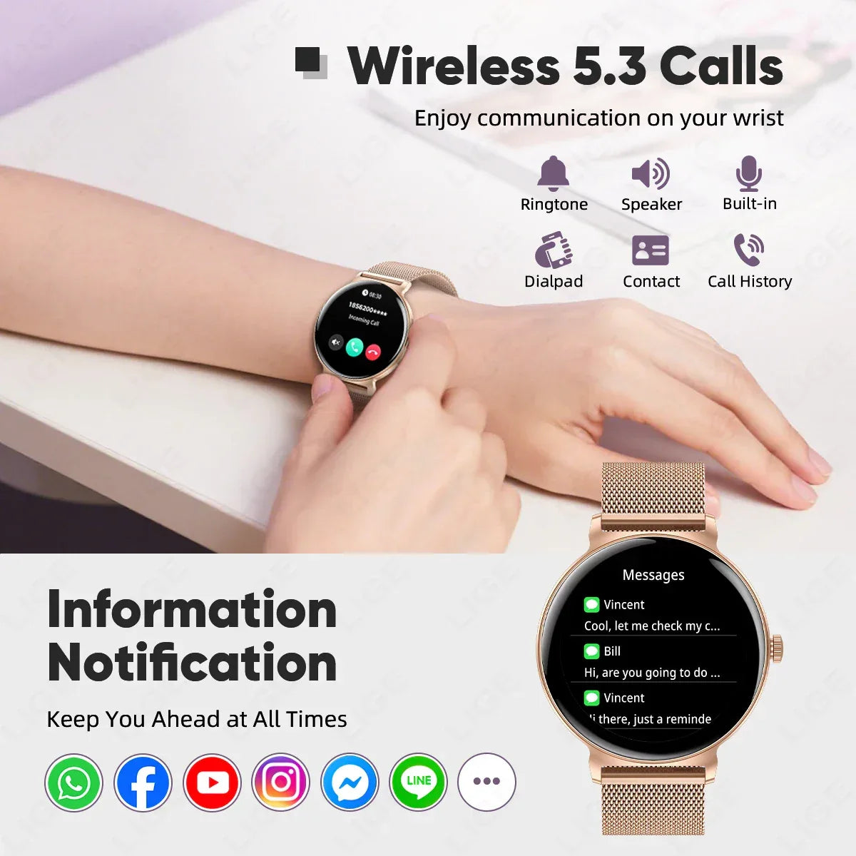 For Android IOS New Ultra Thin Smart Watch Women Screen Always Display Time Sports Bracelet Bluetooth Call Fashion Smartwatch - Wear444